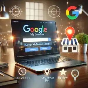 DALL·E 2024-07-18 14.52.10 - A high-quality image representing the creation of a Google My Business listing. The scene includes a modern laptop on a desk displaying the Google My .webp